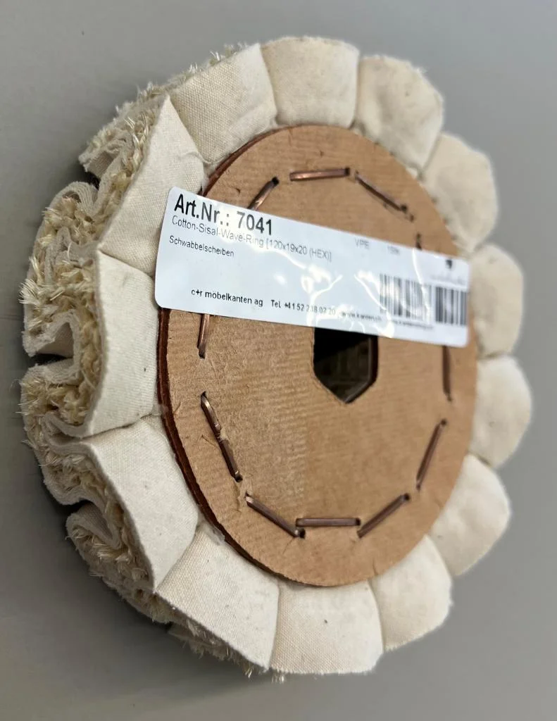 Cotton-Sisal-Wave-Ring Schwabbelscheiben [120x19x10 (HEX)]
mit Pappkern und 19 mm 6-kant 2
