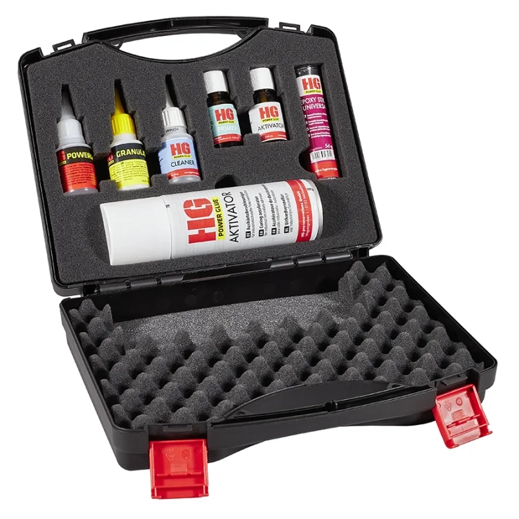 HG POWER GLUE Klebstoffkoffer, XXL Kofferset 7-teilig, schwarz