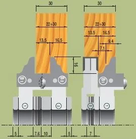 WS Türkonterprofil-Fräsersatz 132x40x30 Profil A1+A2 Nutfräser 132x8.15x30, Z2 V2 3